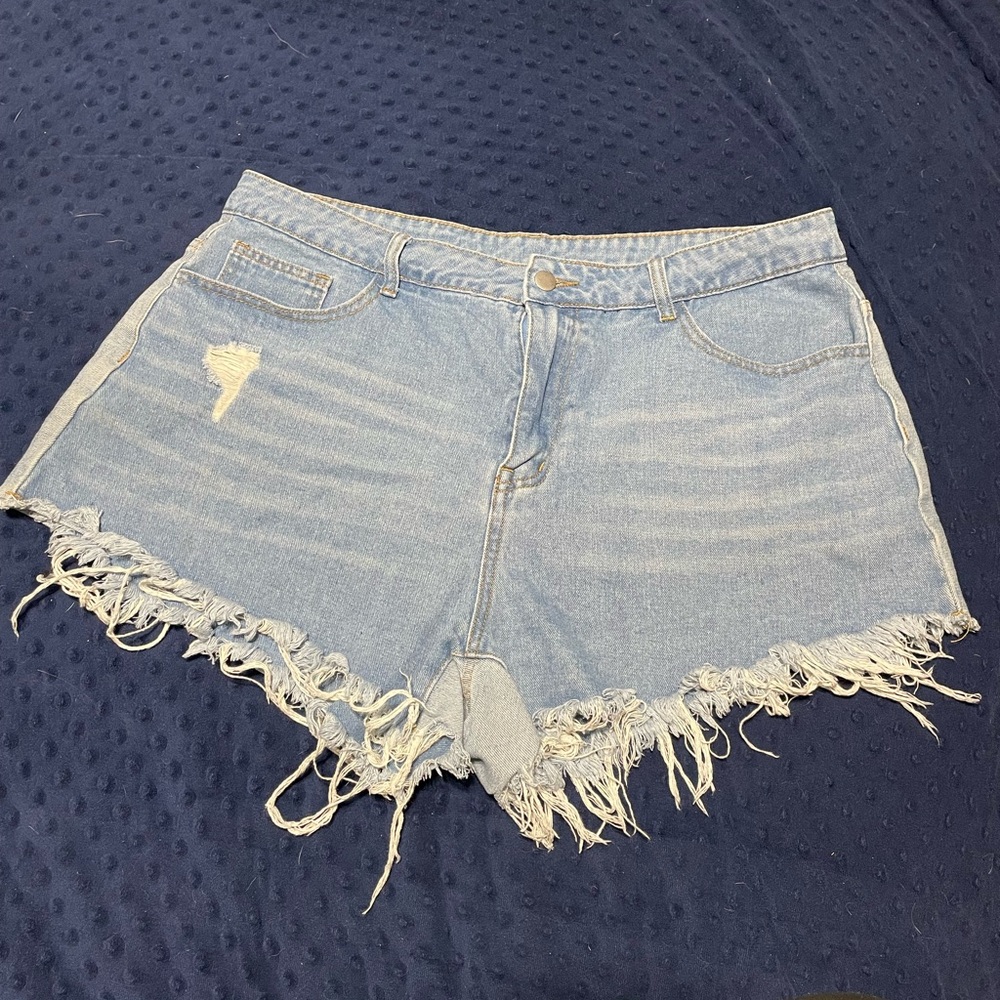 SHEIN high waisted blue jean shorts